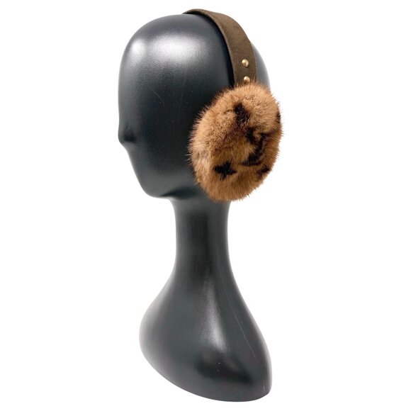 LOUIS VUITTON Vintage LV Monogram Mink Earmuffs Brown Gold Suede [106418] - Picture 5 of 15